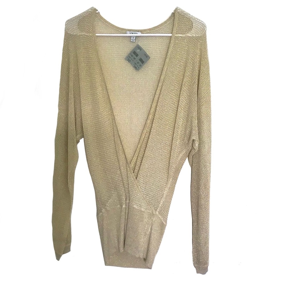 NWT Cache Metallic Gold Faux Wrap Knit Sweater Size: S